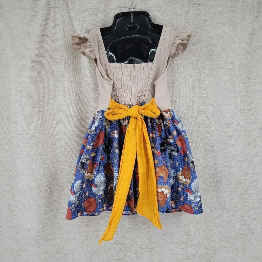Ricrac & Ruffles Charming Chicken Print Kids Dress